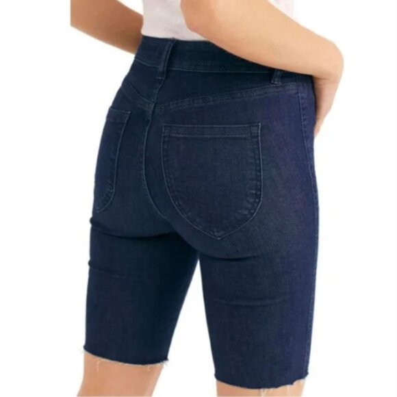 NWOT Free People So Chic Denim Biker Shorts in Cobalt Dark Wash Cutoff Hem 26 - Picture 4 of 4